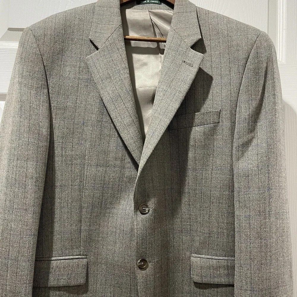 Lauren Ralph Lauren Mens Sport Coat Wool 42R Brown Herringbone Windowpane Preppy